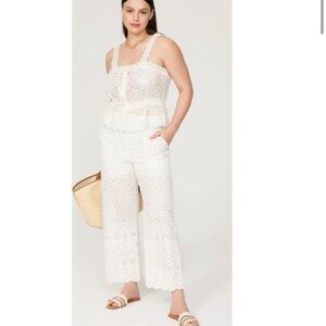 Veronica Beard Riggs Pants White Broderie Anglaise Cotton Scallop Hem